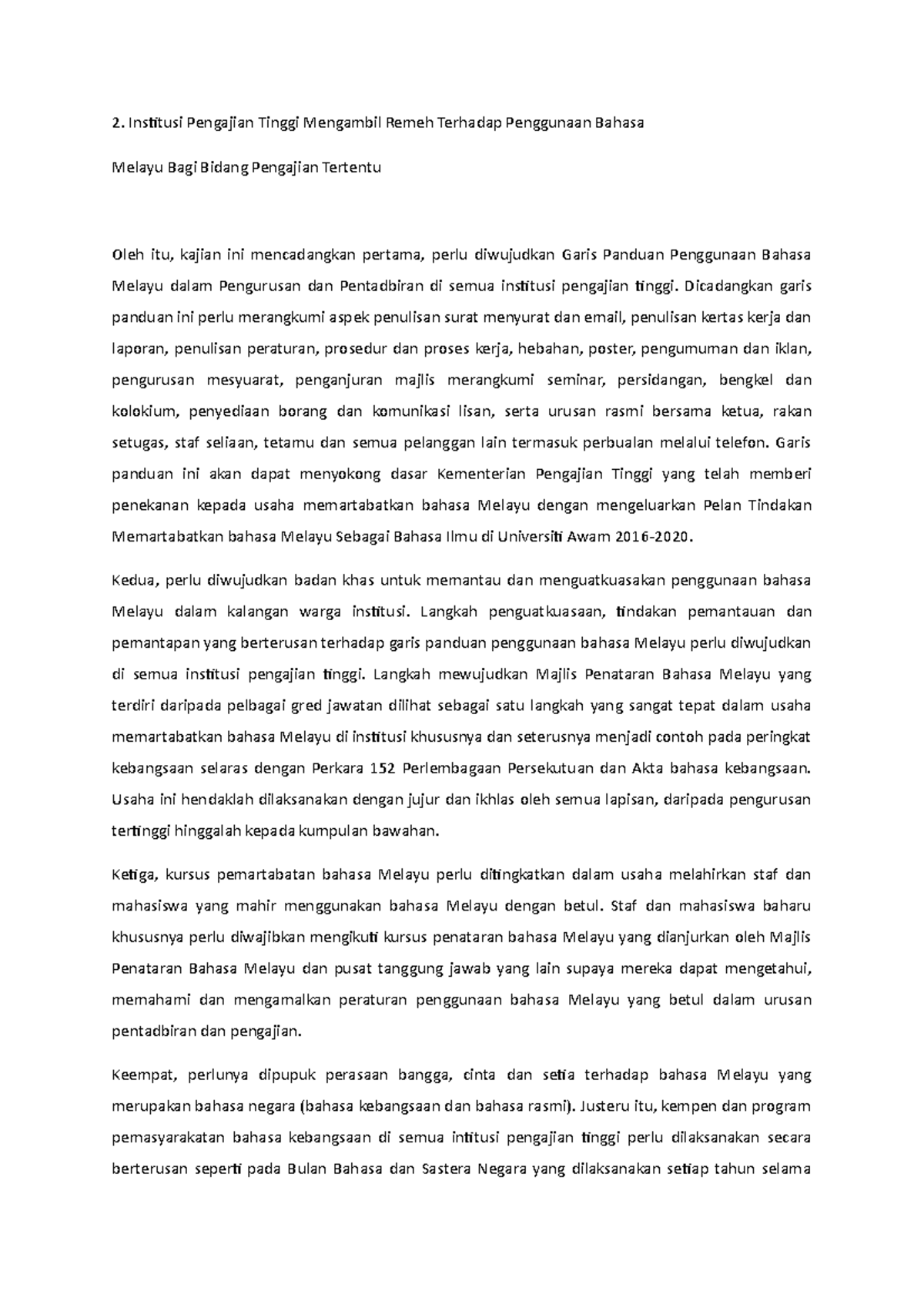 Kesimpulan - Bahasa Melayu - Institusi Pengajian Tinggi Mengambil Remeh ...