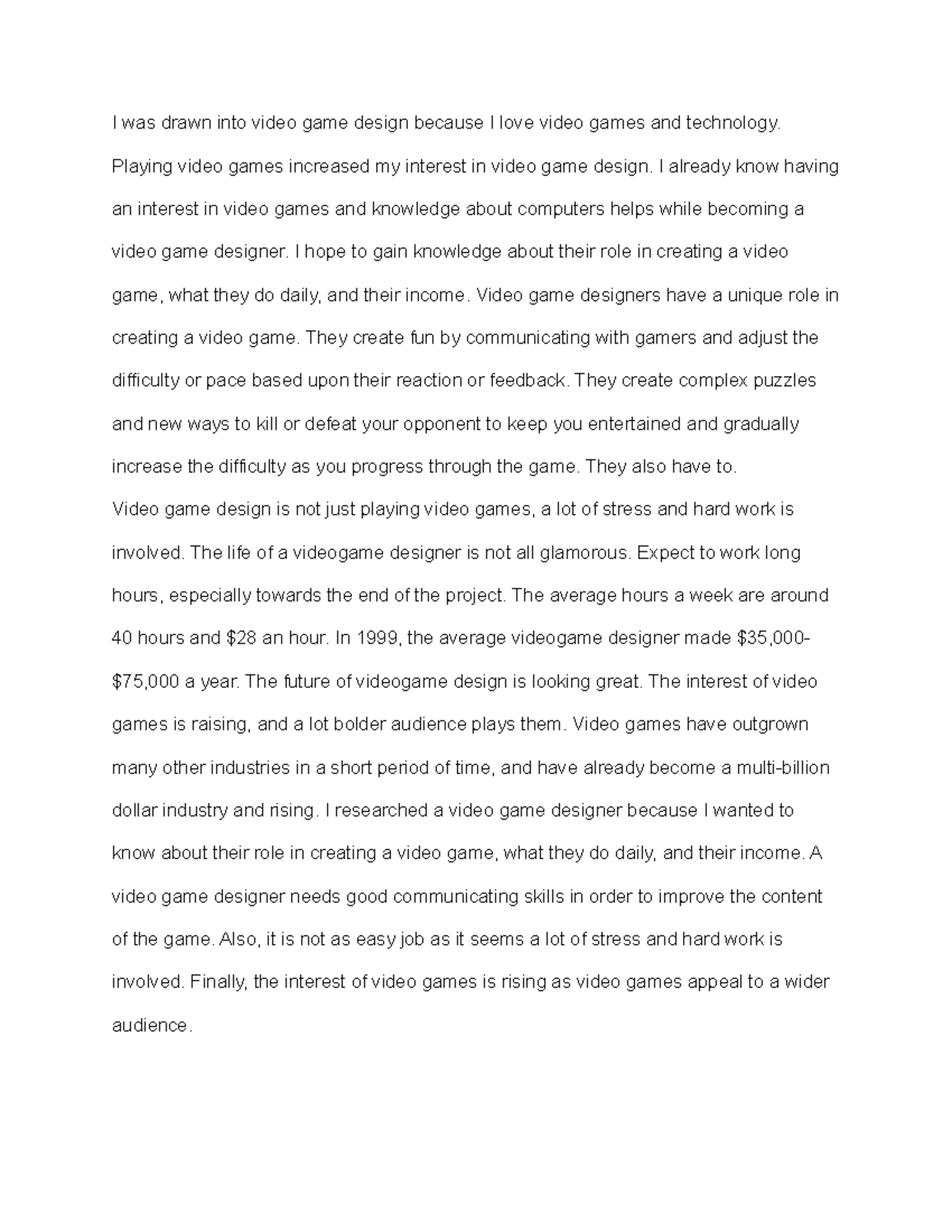 essay about game development