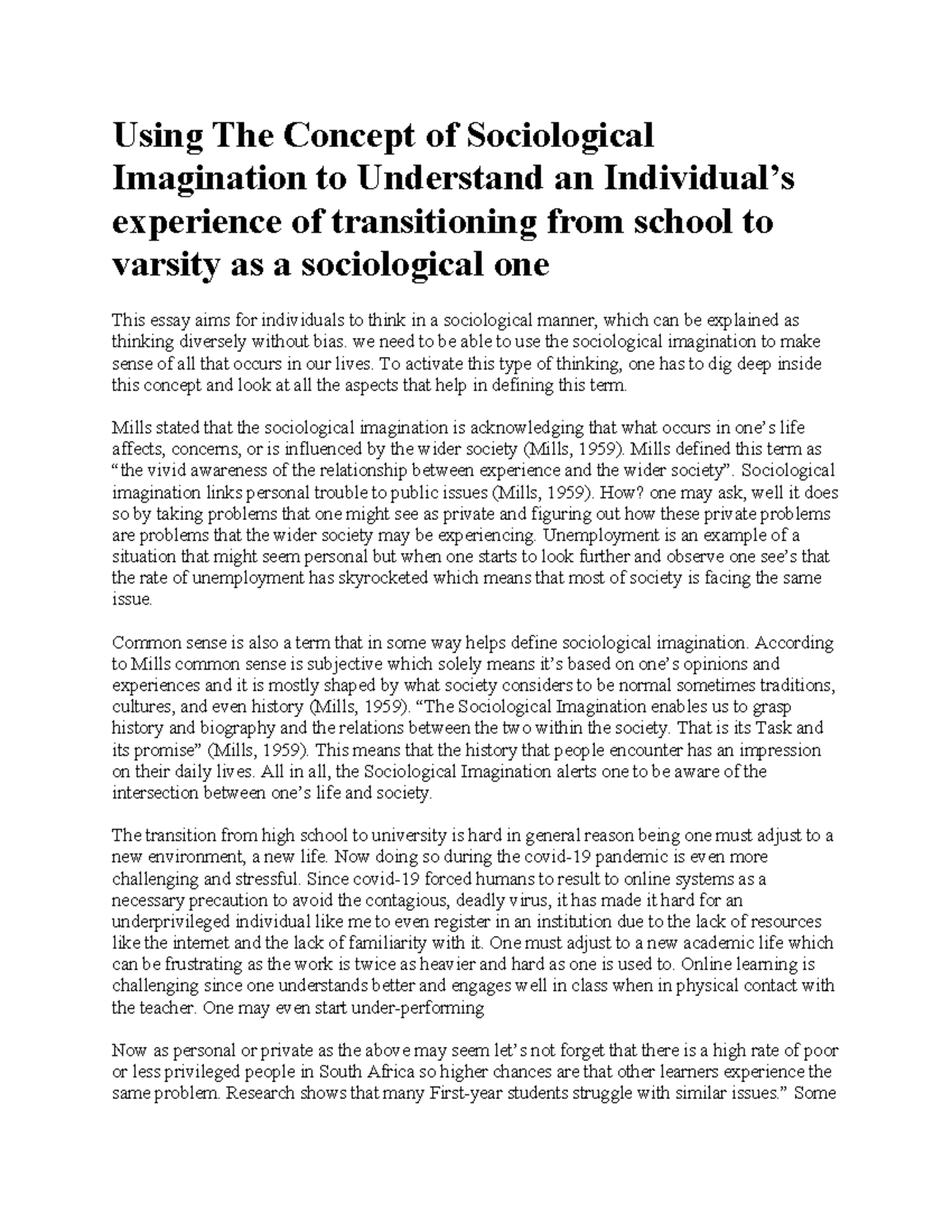 The sociological imagination concept - Using The Concept of ...