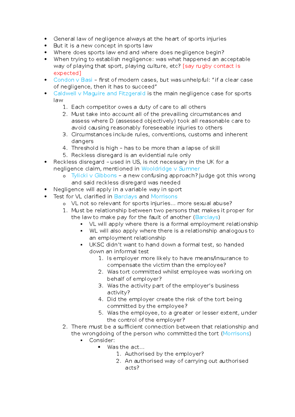 Week 2 lecture notes Sports law module General law of negligence