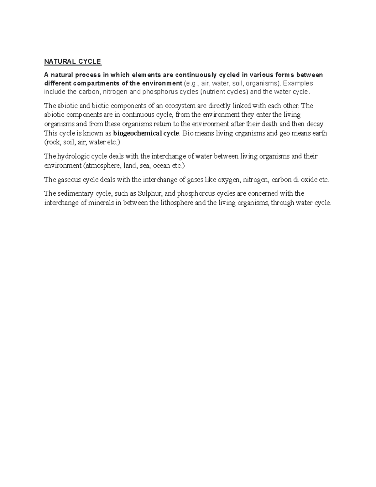 Natural Cycle - EVS environmental science bca - NATURAL CYCLE A natural ...