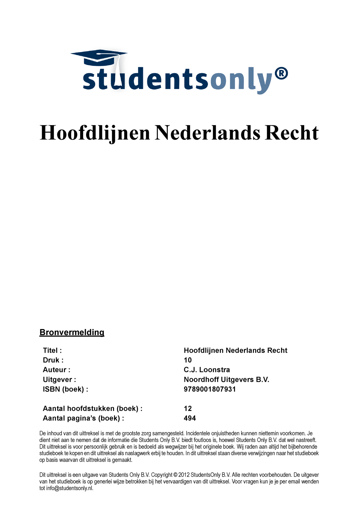 Samenvatting Hoofdlijnen Nederlands Recht - HoofdlijnenNederlandsRecht ...