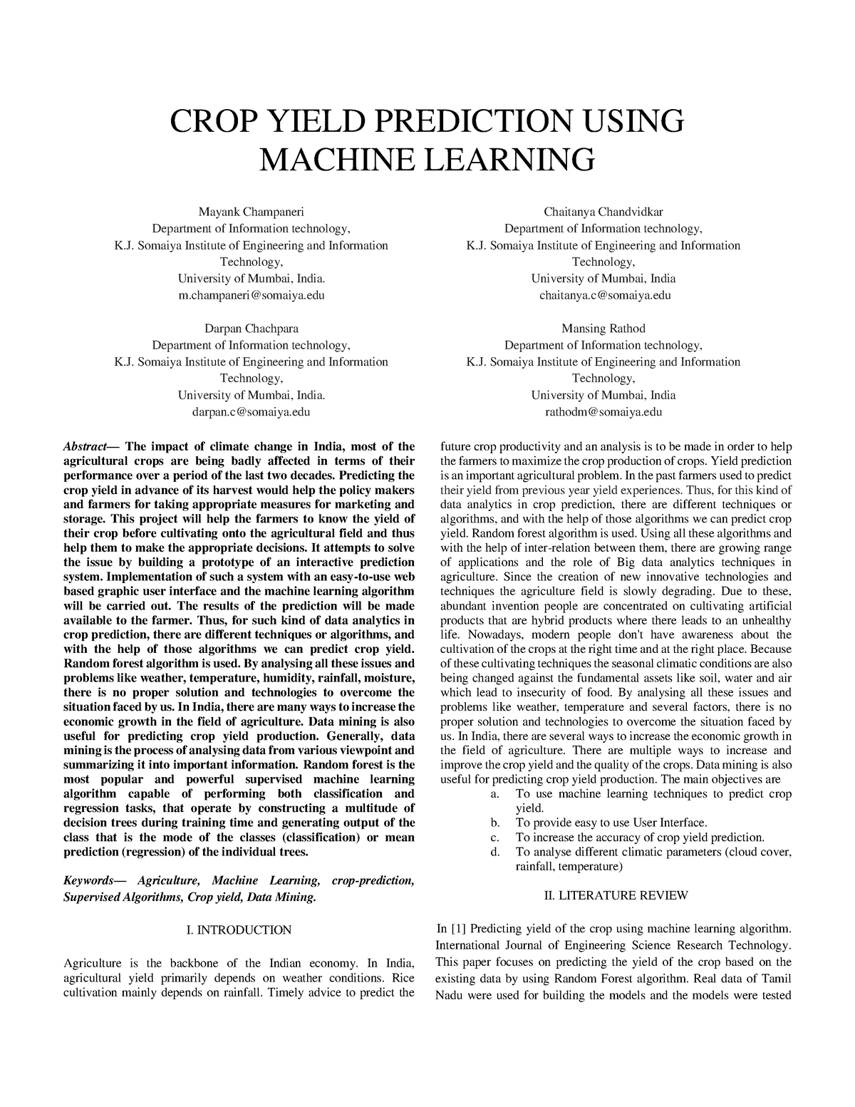 crop prediction using machine learning research paper