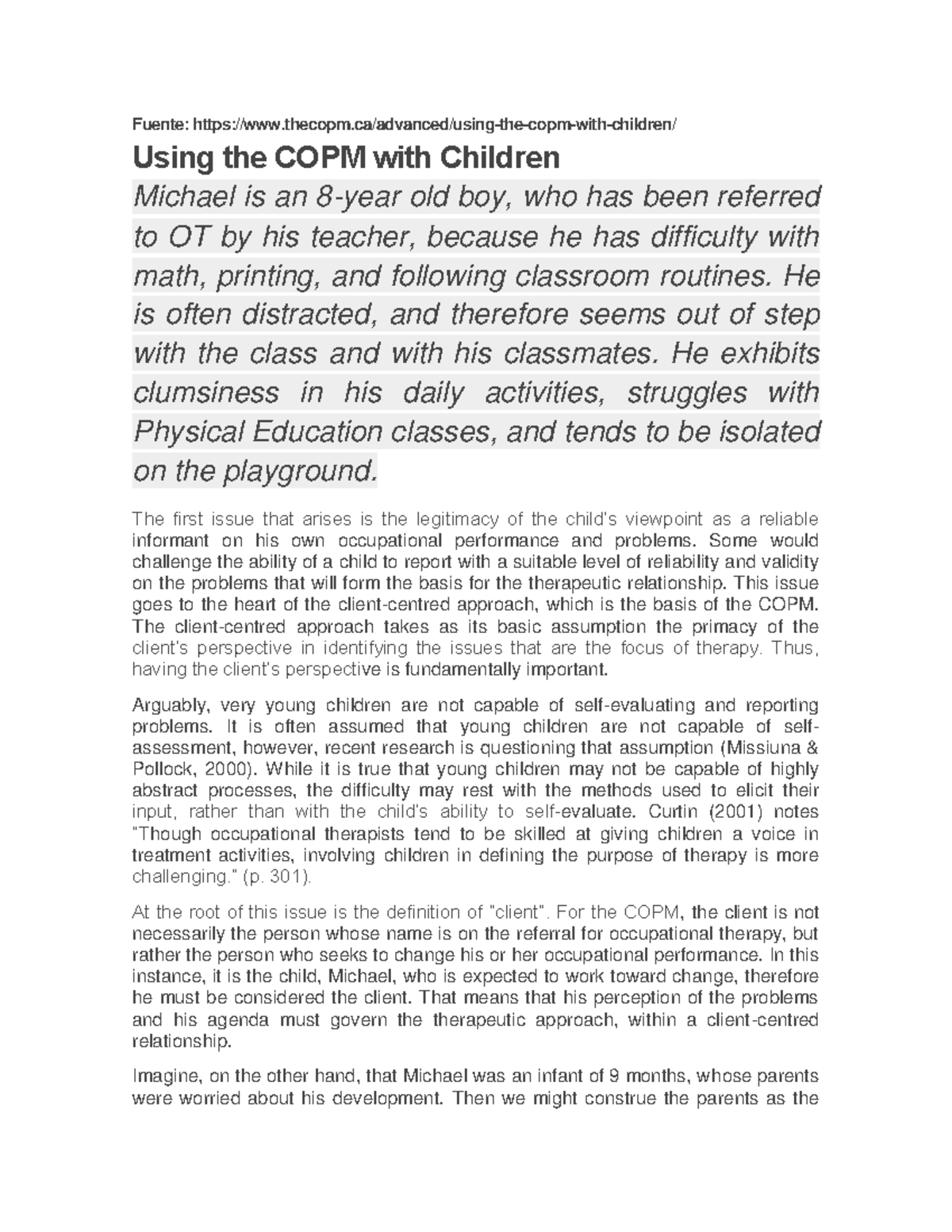 Using the COPM with Children - Fuente: thecopm/advanced/using-the-copm ...