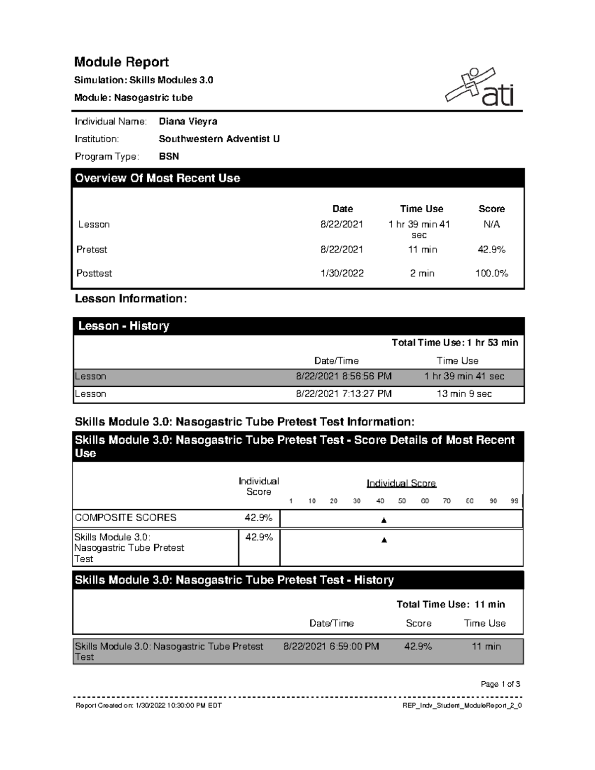 Nasogastric tube ATI Module Report Simulation Skills Modules 3