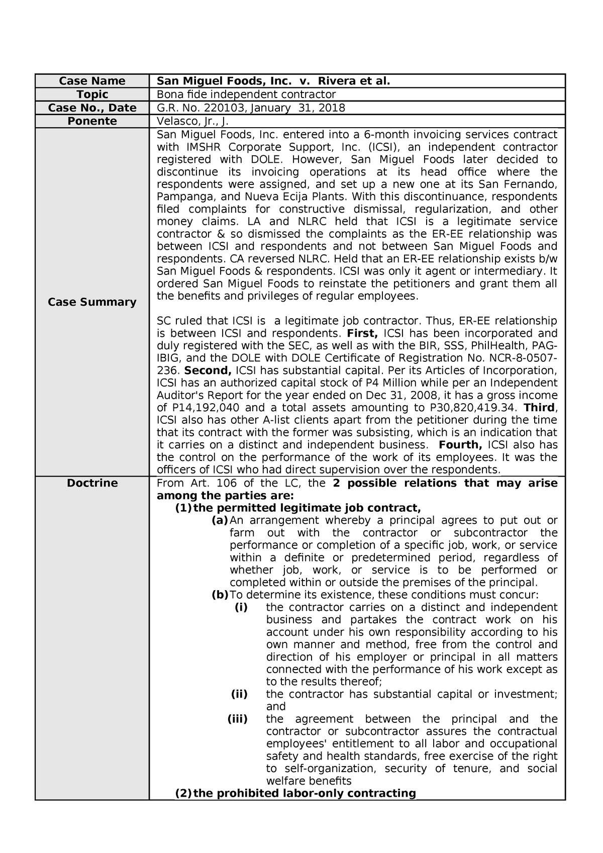 San Miguel Foods v. Rivera - Case Name San Miguel Foods, Inc. v. Rivera ...