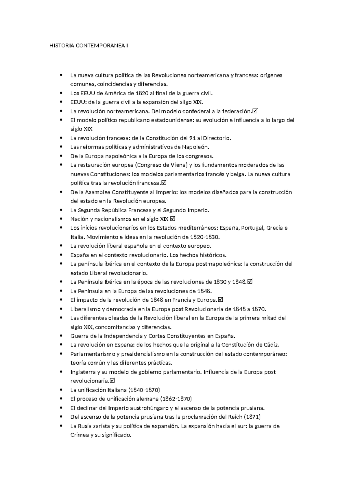 Historia Contemporanea I preguntas examen - HISTORIA CONTEMPORANEA I La ...