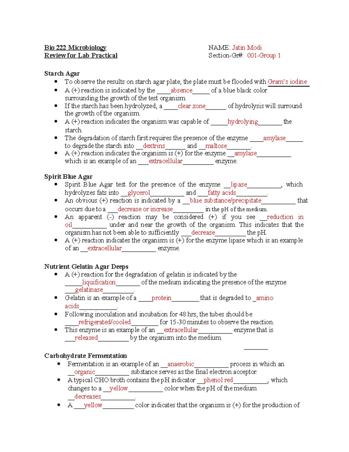 Bio 222 Practical Review - Bio 222 Microbiology NAME: Jatin Modi Review ...