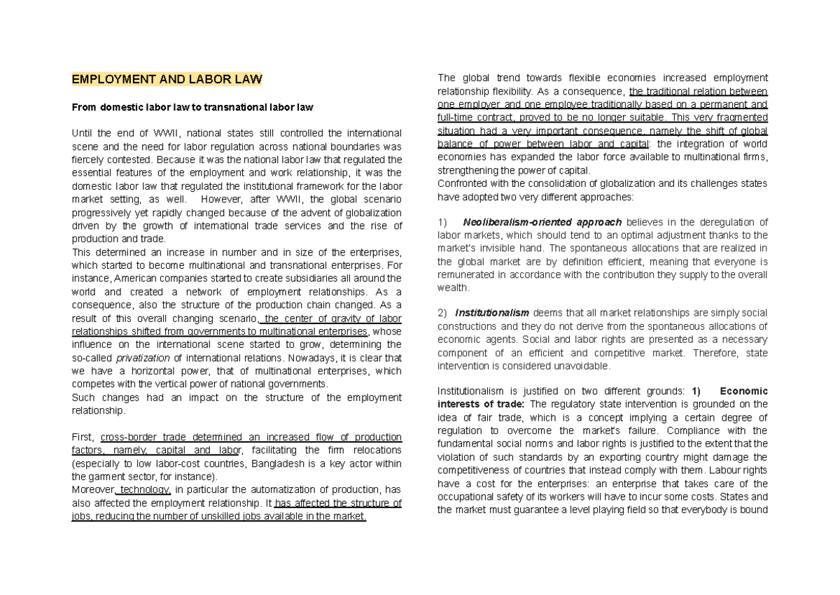 Employment AND Labour LAW ordinato - EMPLOYMENT AND LABOR LAW From ...