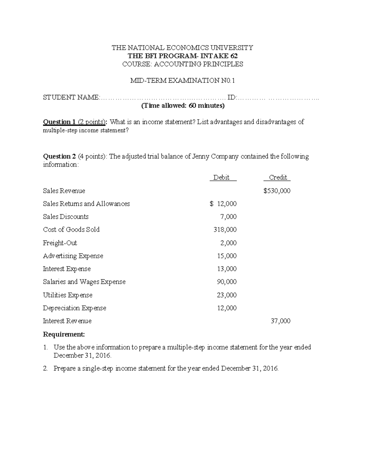 Midterm-Examination-1 V1 - THE NATIONAL ECONOMICS UNIVERSITY THE BFI ...