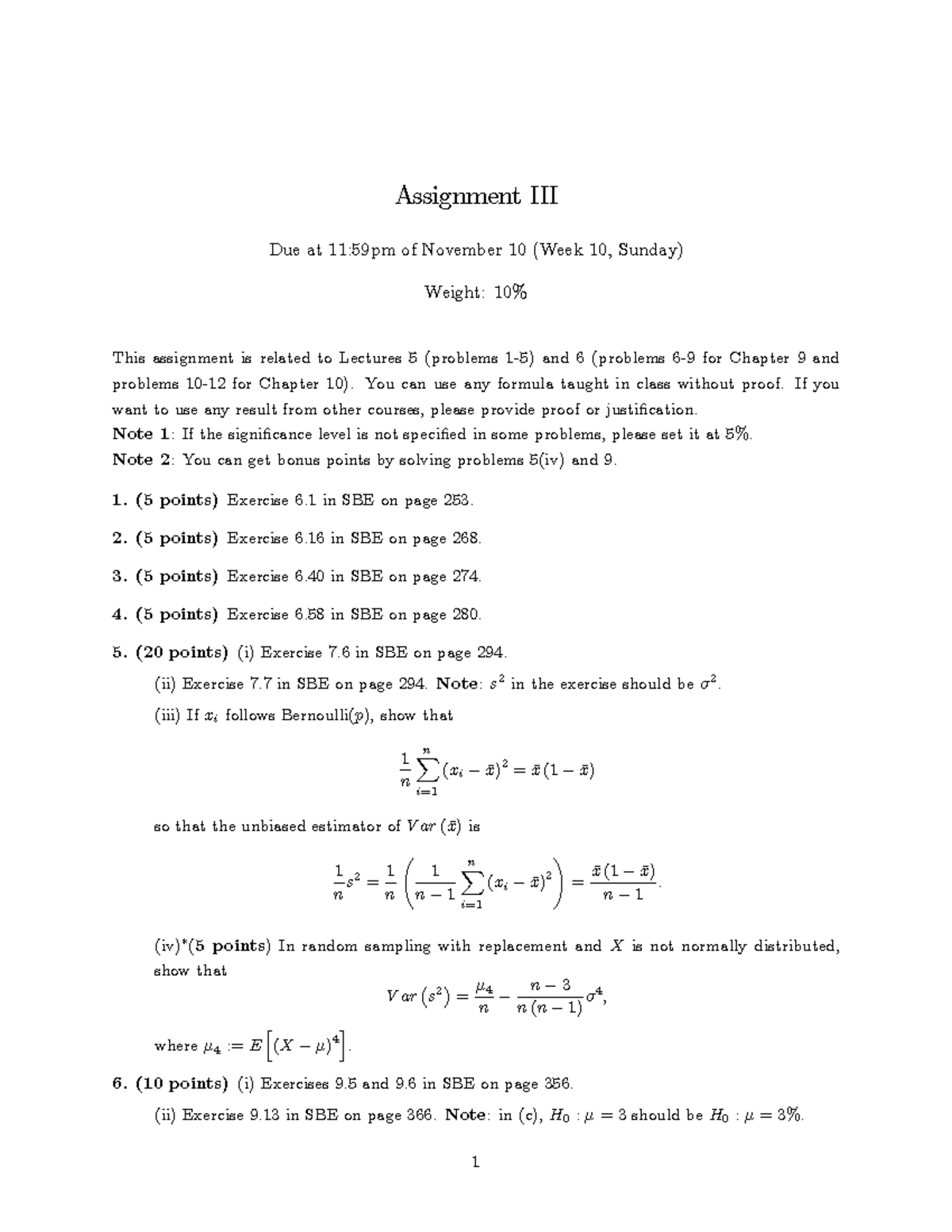 Assignment III - Practice - Assignment III Due at 11:59pm of November ...