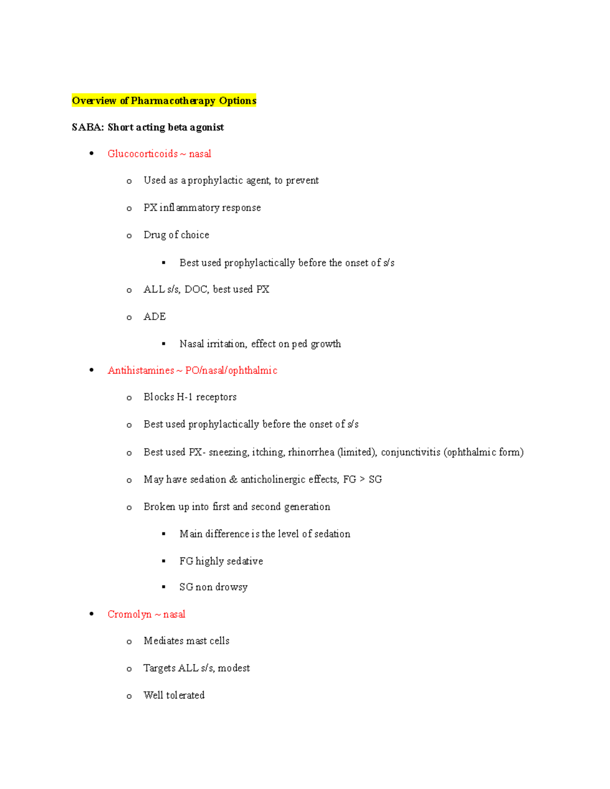 TEST 7 key info - Lecture notes all - Overview of Pharmacotherapy ...