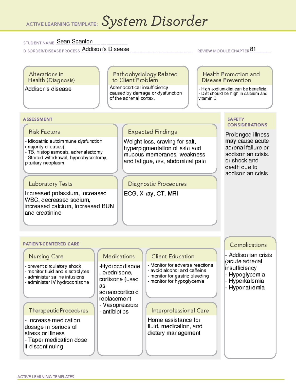 ATI ALT Addison's - ATI - ACTIVE LEARNING TEMPLATES System Disorder ...