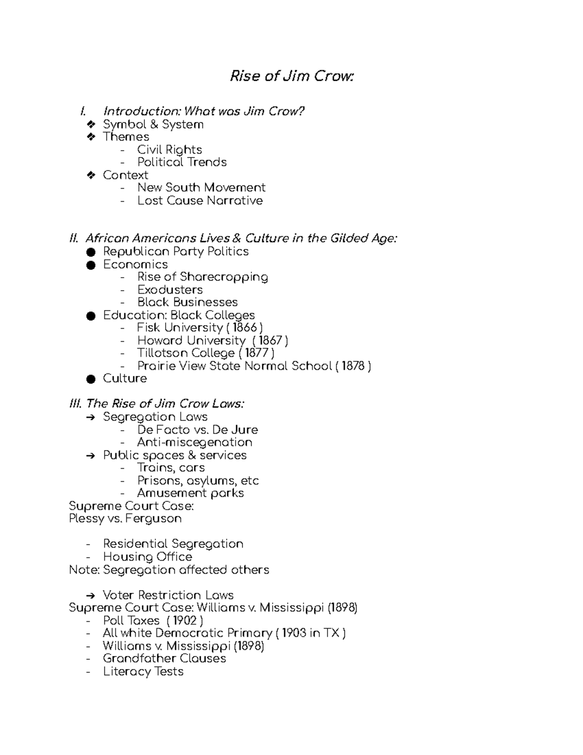 Rise of Jim Crow Summary Rise of Jim Crow I. Introduction What