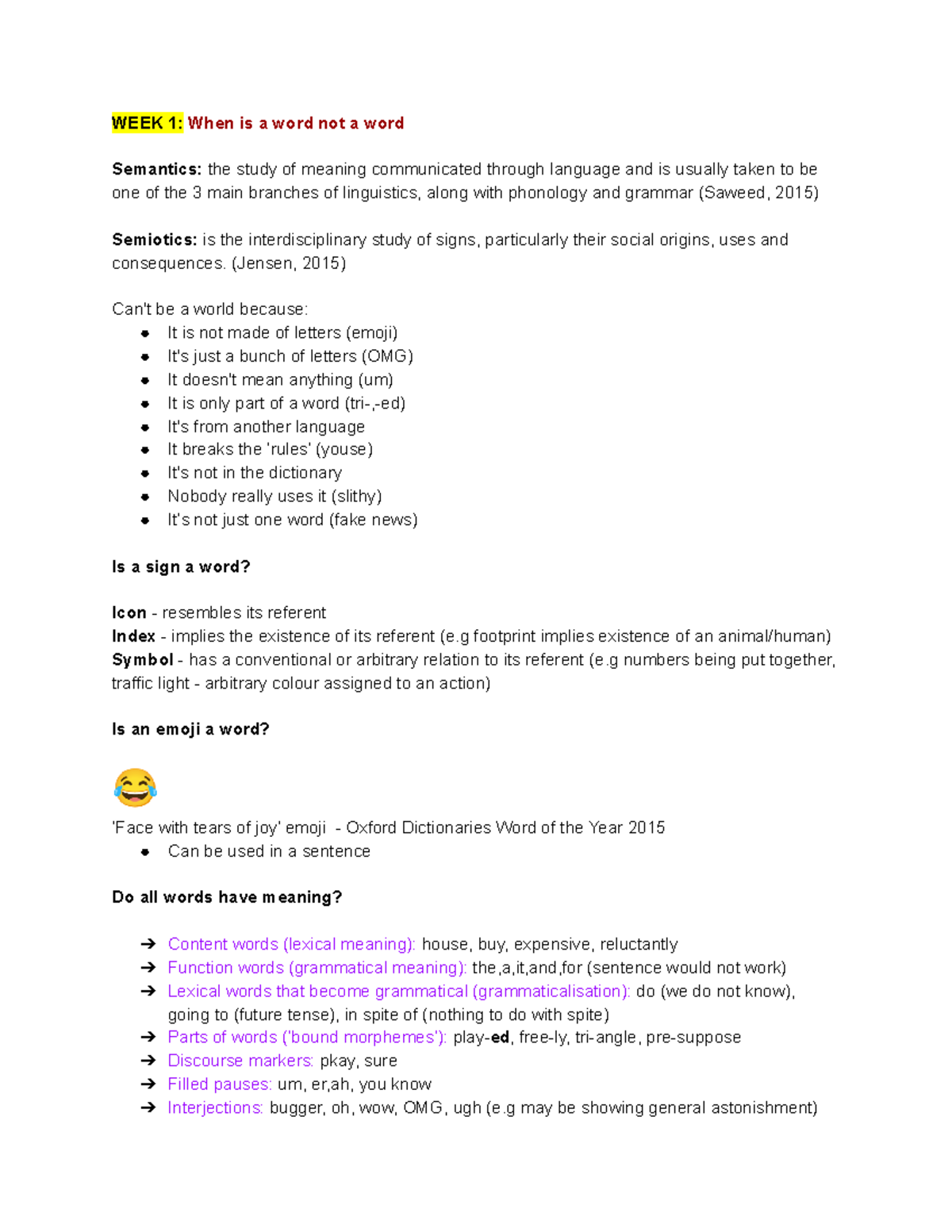 When is a word not a word Lecture notes 1 WEEK 1When is a word not