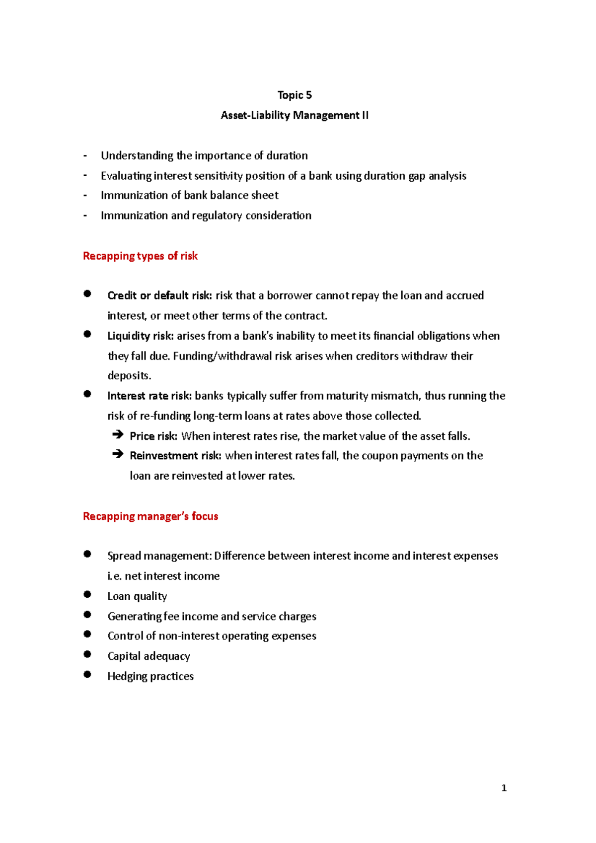 Topic 5 -Asset-Liability Management II - Topic 5 Asset-Liability ...