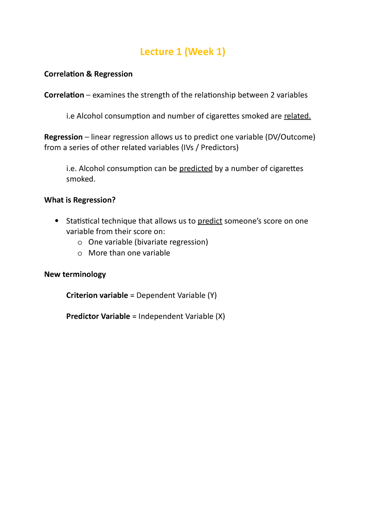 Quants Revision - Lecture 1 (Week 1) Correlation & Regression ...