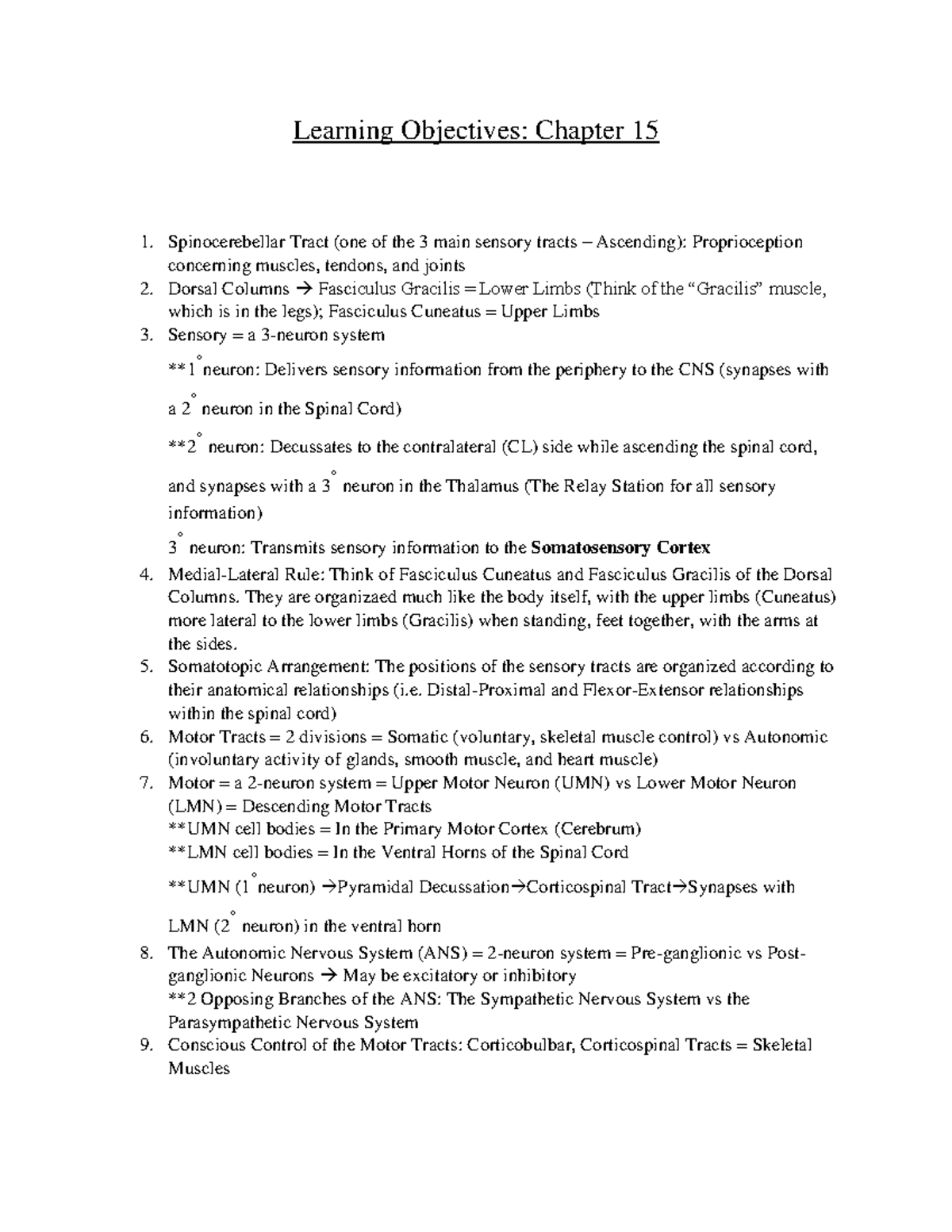 Learning Objectives - Nervous System 2 Incomplete - Learning Objectives ...