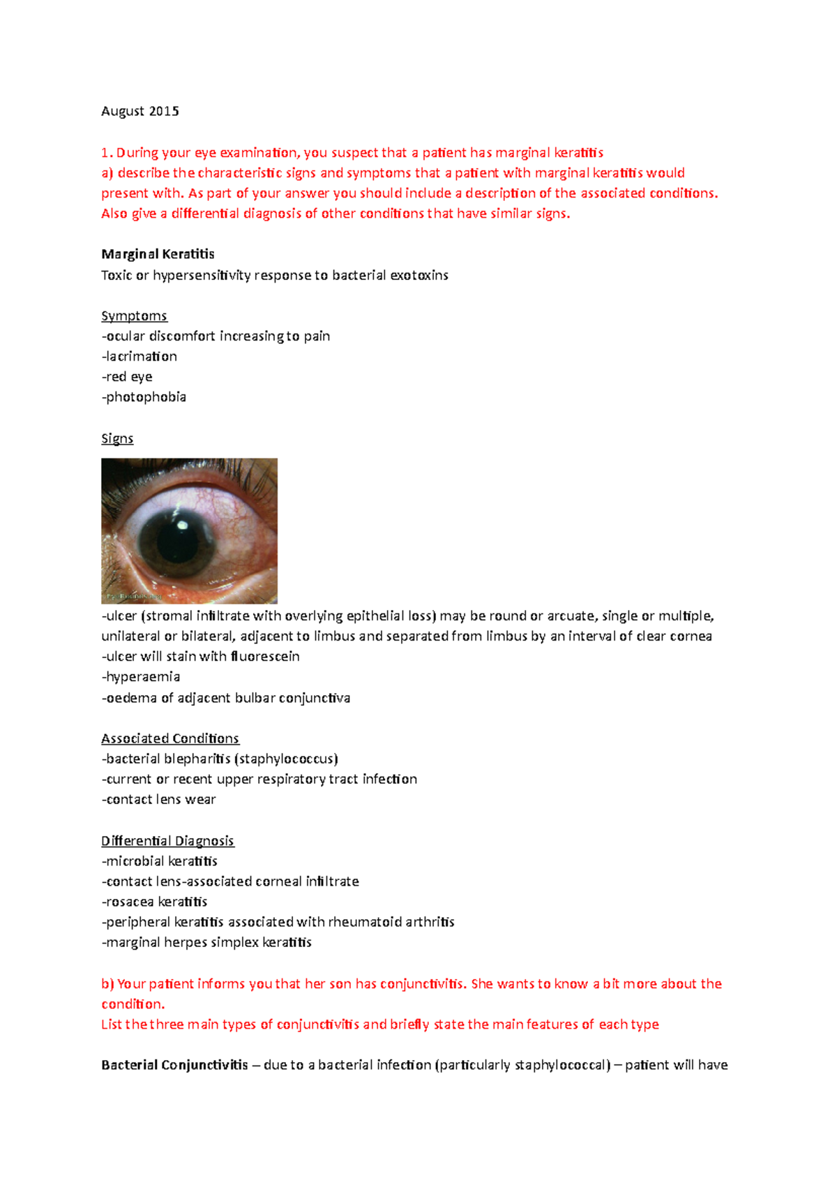 August-2015 Practise questions - August 2015 During your eye ...