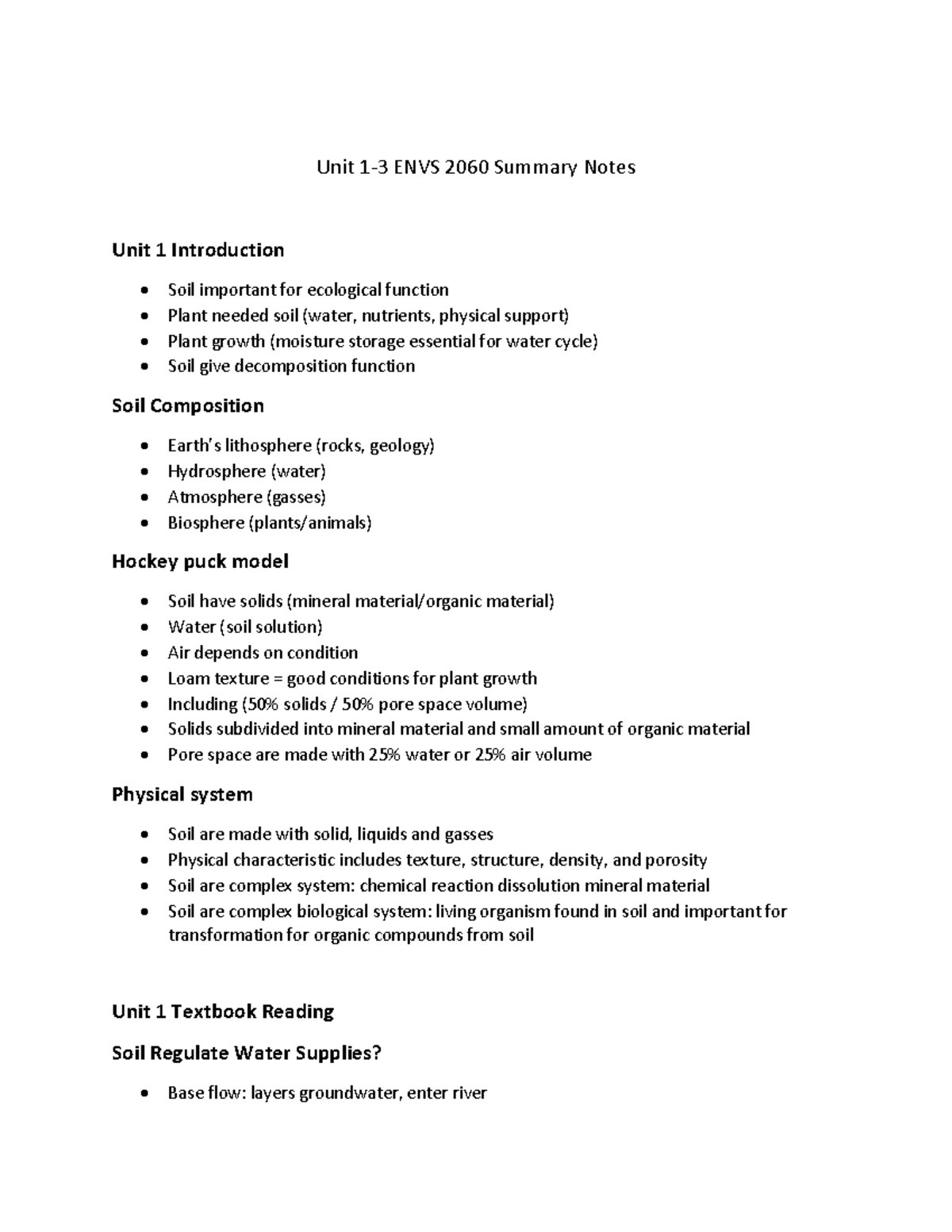 Unit 1-3 ENVS 2060 Summary Notes - Unit 1-3 ENVS 2060 Summary Notes ...