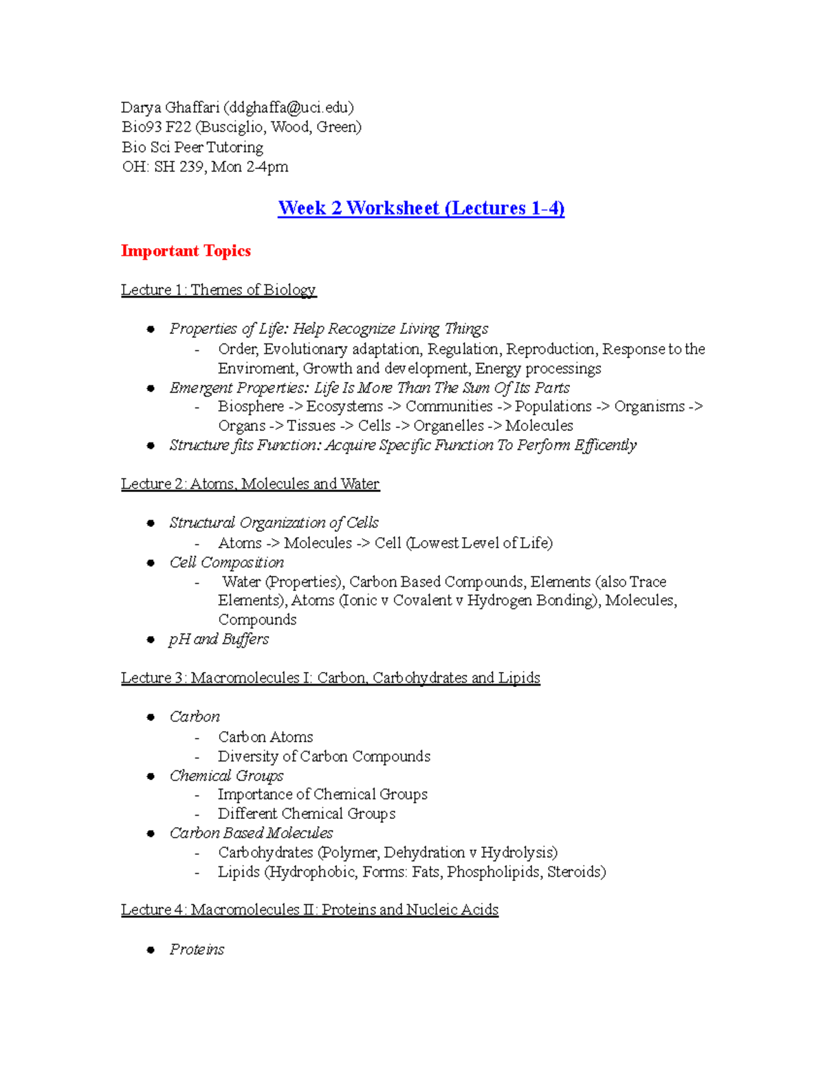 Bio93 Darya Week2 Ans - Answer key for Review Worksheet on Week 2 of ...