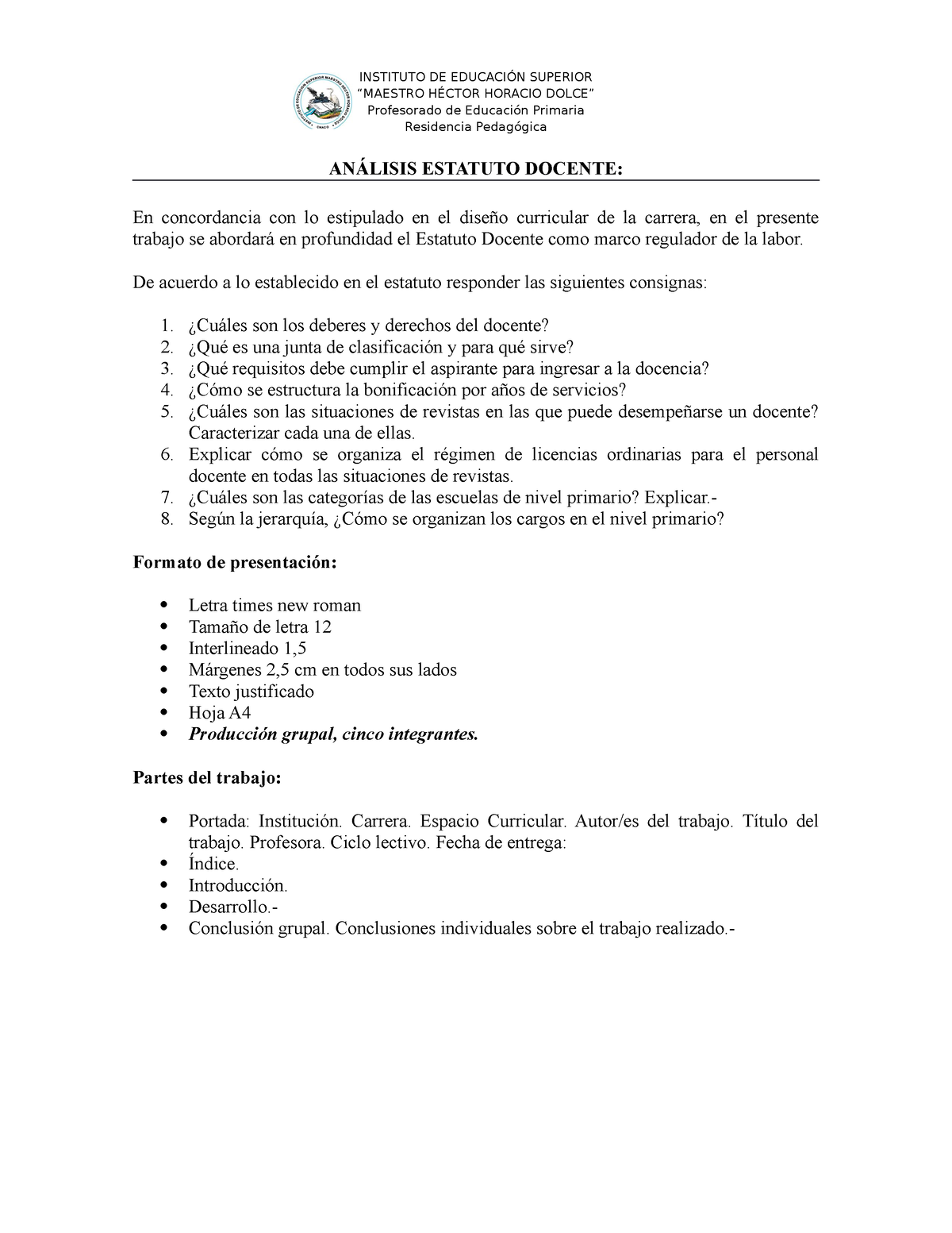 Análisis Estatuto Docente INSTITUTO DE EDUCACIÓN SUPERIOR “MAESTRO