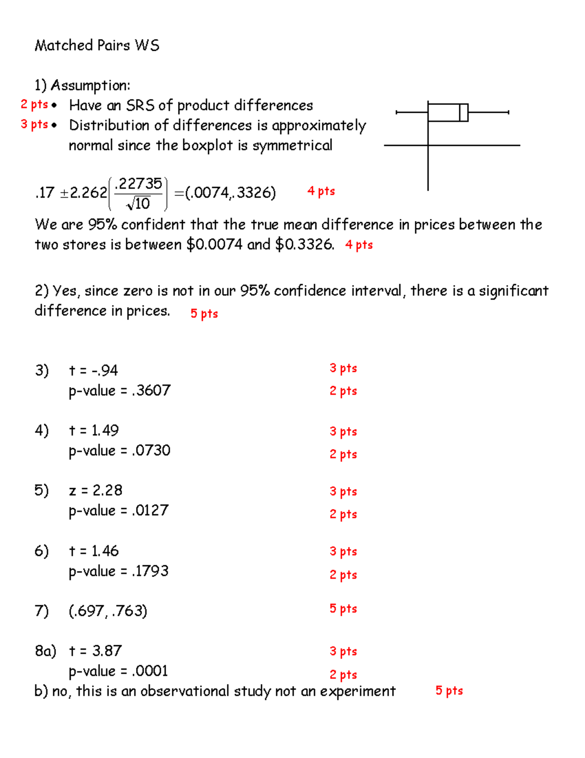 Matched pairs ws answers - Matched Pairs WS Assumption: Have an SRS of ...