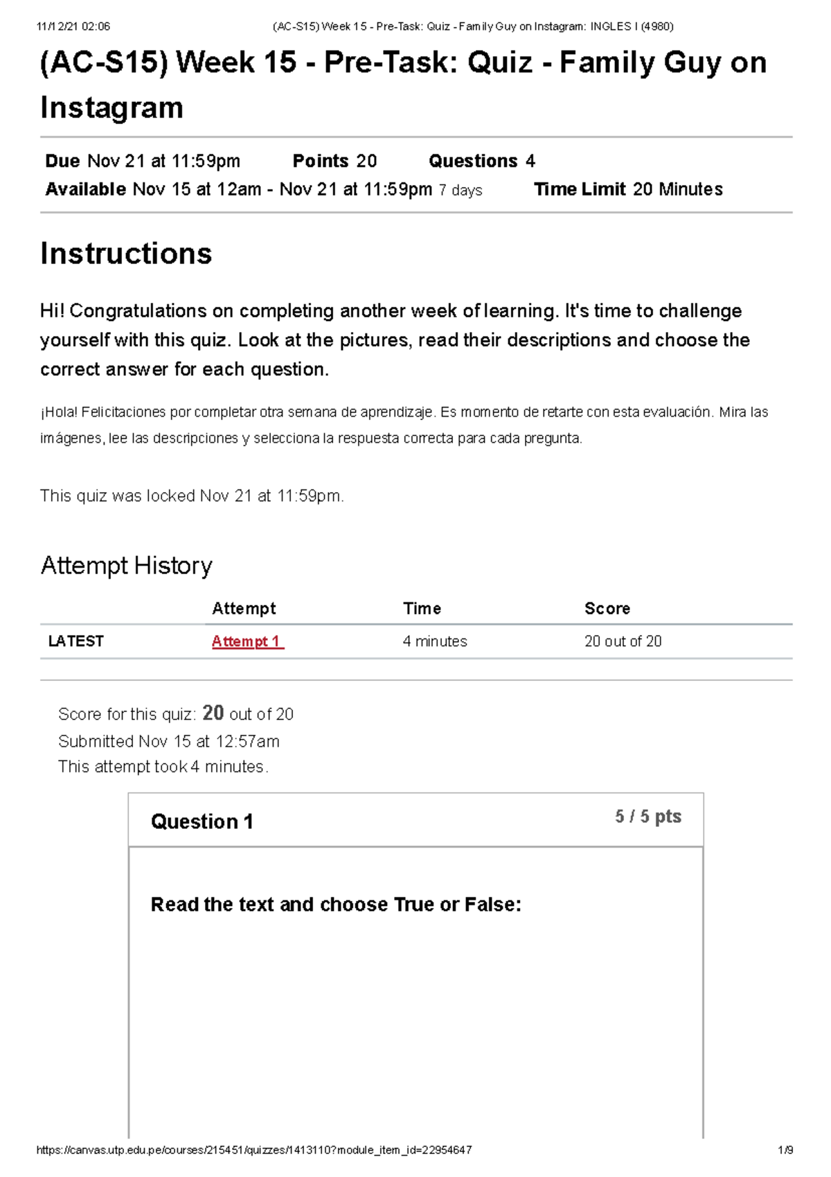 (AC-S15) Week 15 - Pre-Task Quiz - Family Guy on Instagram Ingles I ...
