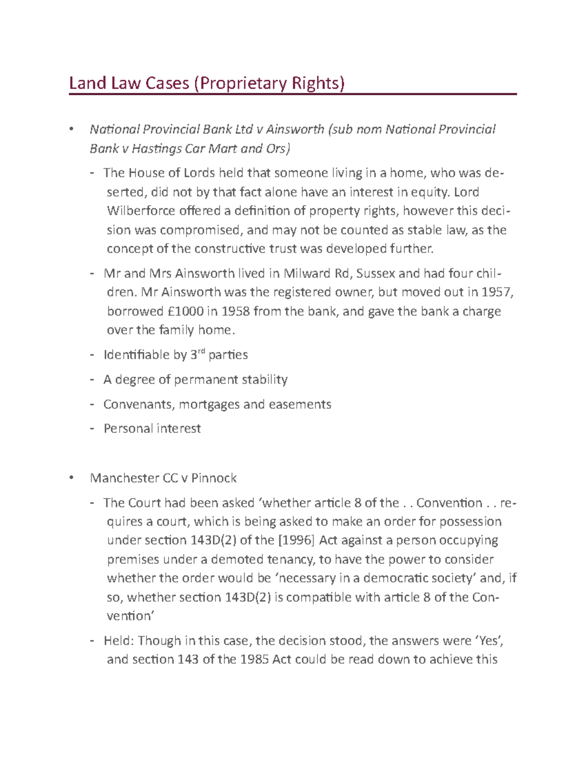 Land Law Cases (Proprietary Rights) Land Law Cases (Proprietary