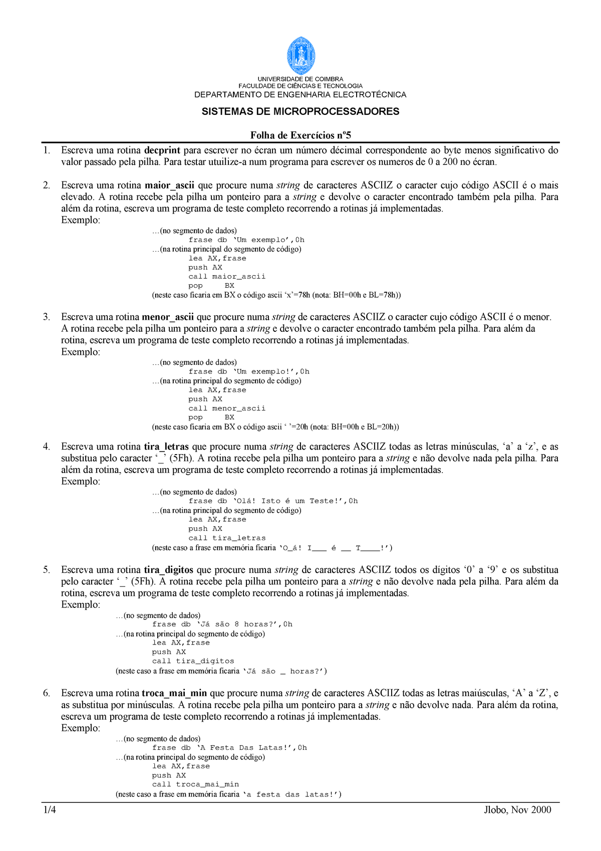 Smp Fe05 Folha De Exercícios Nº5 Universidade De Coimbra Faculdade De CiÊncias E Tecnologia 2899