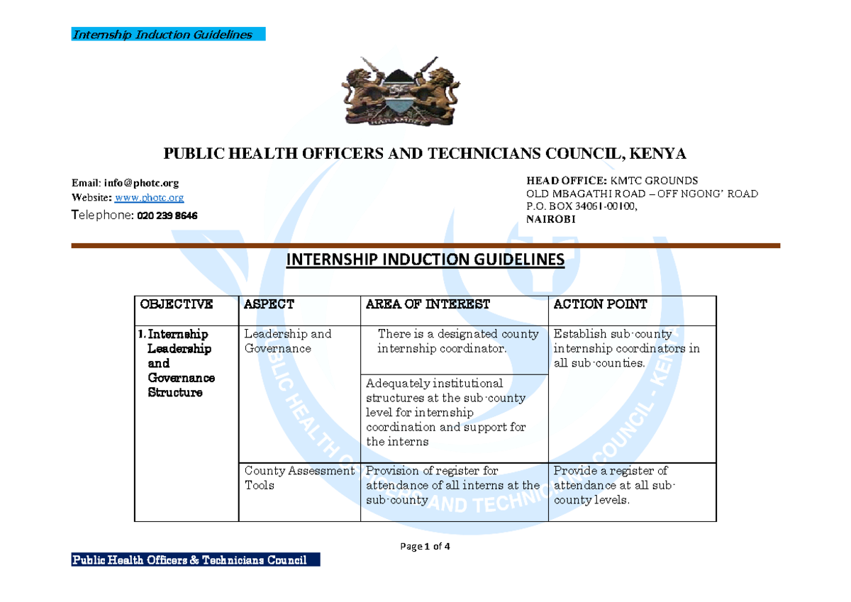 Internship Induction Guidelines - Page 1 of 4 PUBLIC HEALTH OFFICERS ...