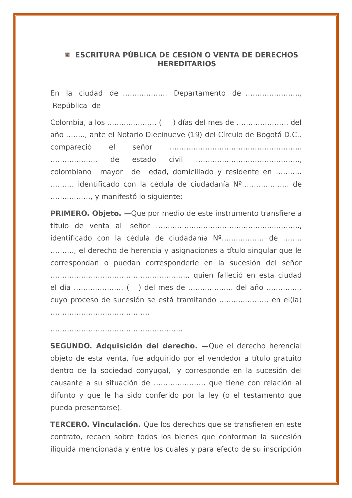 Escritura Pública De Cesión O Venta De Derechos Hereditarios Escritura PÚblica De CesiÓn 0252