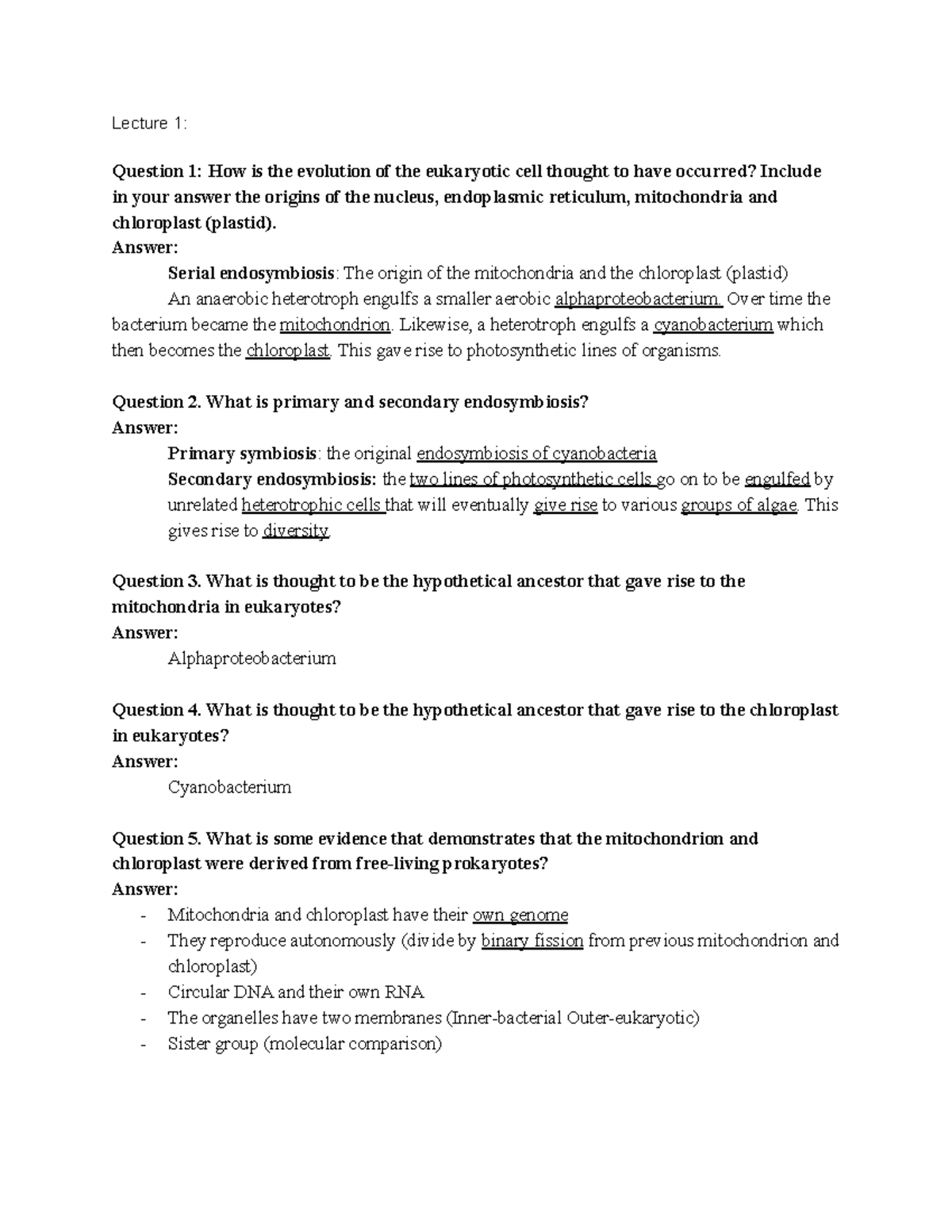 BIO 172 Exam 1 study guides - Lecture 1: Question 1: How is the ...