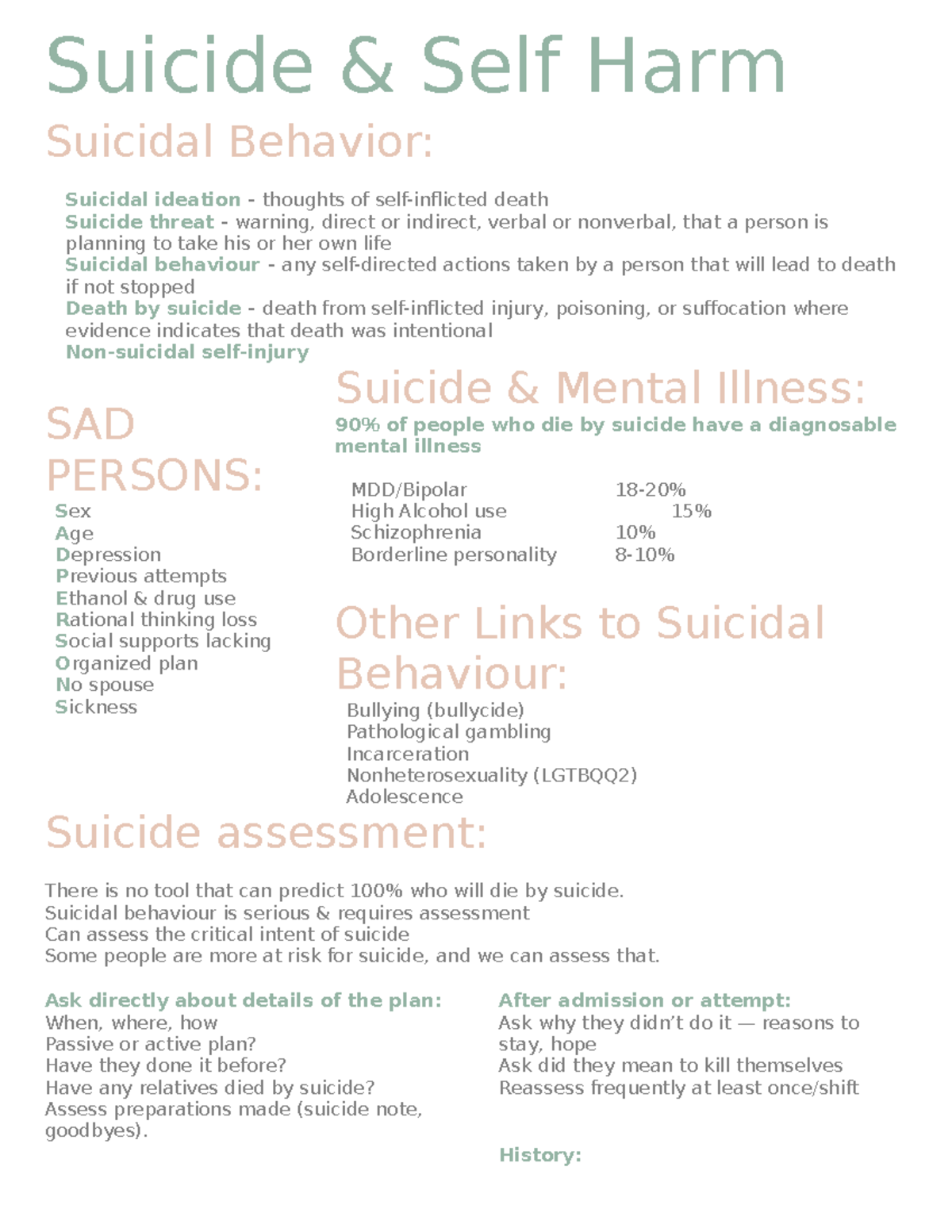 Suicide Theory (wk 3) - Suicide & Self Harm Suicidal Behavior: Suicidal ...