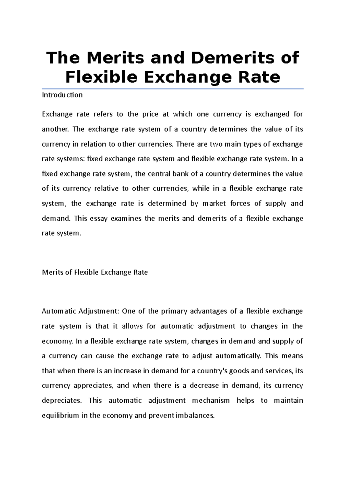 The Merits And Demerits Of Flexible Exchange Rate - The Merits And ...