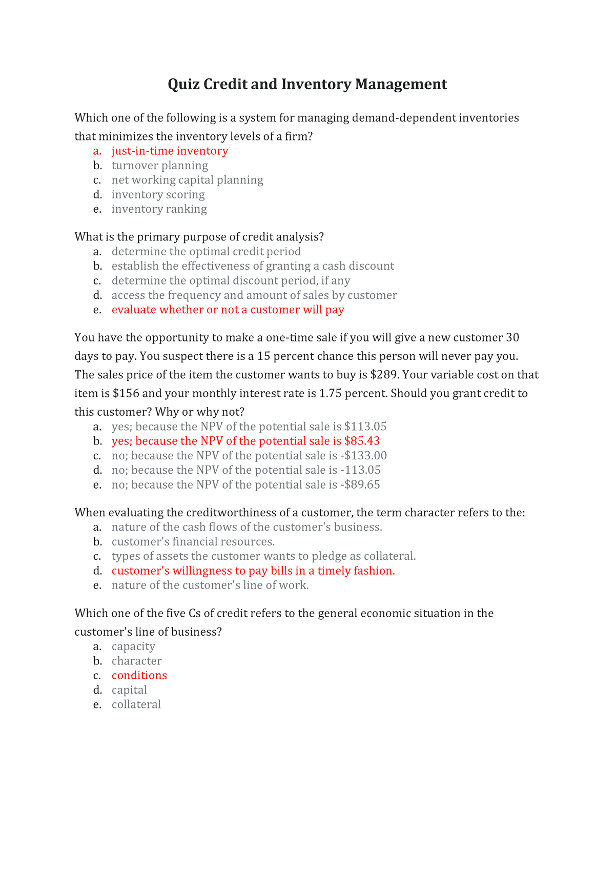 Quiz Credit And Inventory Management - Just-in-time Inventory B ...