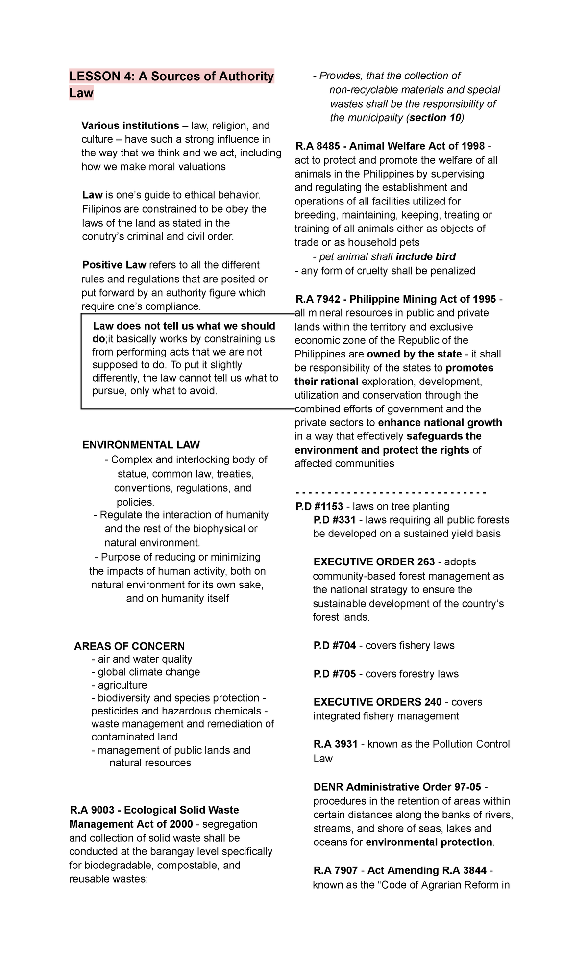 Ethics Lecture Midterms - LESSON 4: A Sources of Authority Law Various ...