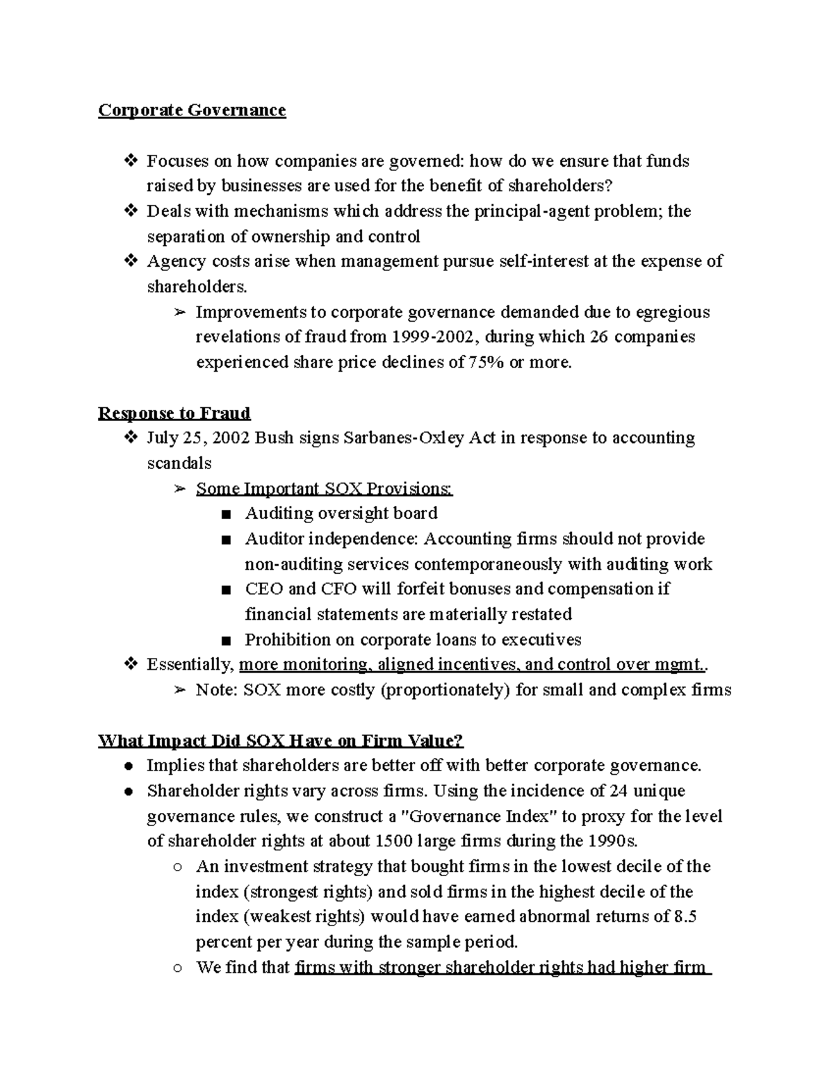 Corporate Governance - Detailed Notes About The Following Chapter ...