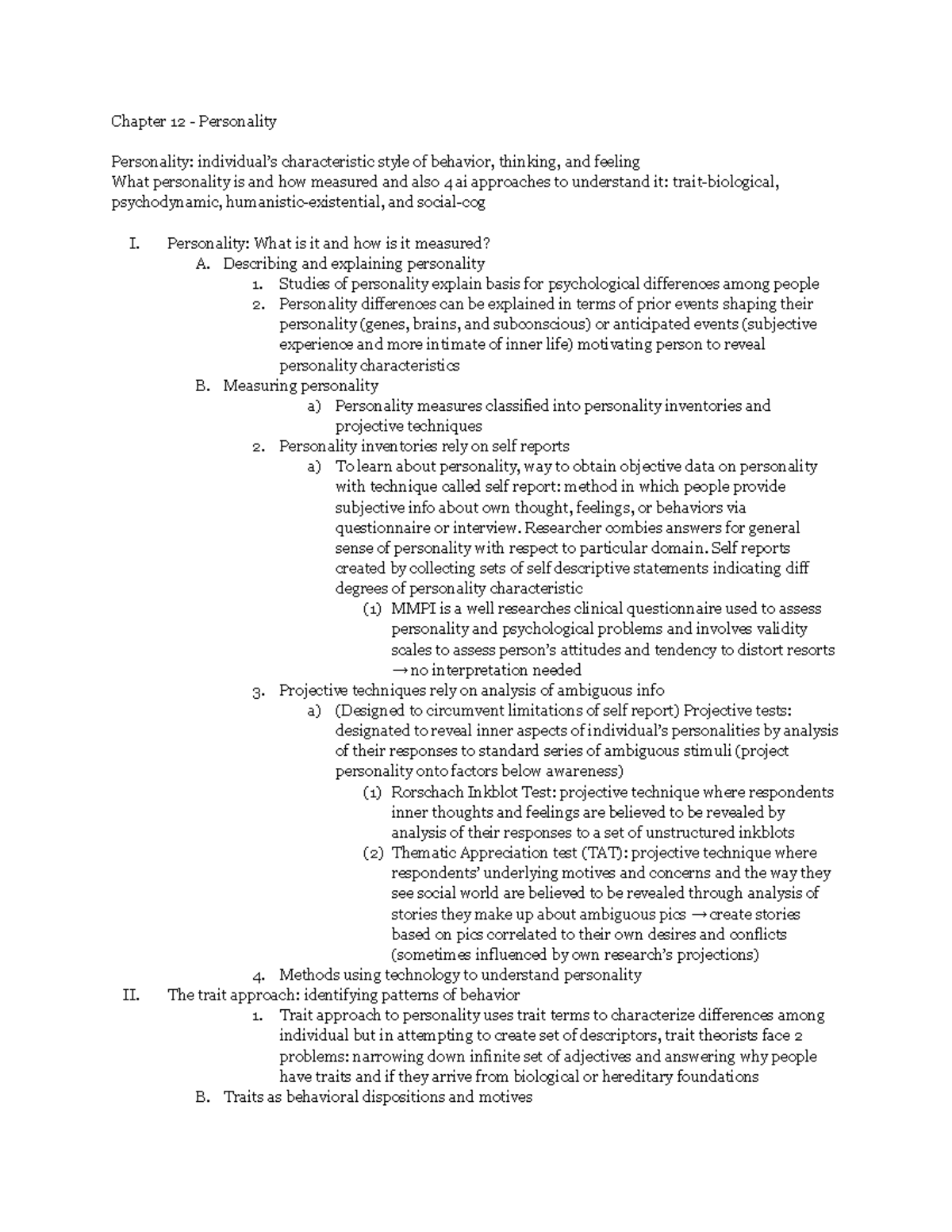 Psych Exam 5 - Chapter 12 - Personality Personality: individual’s ...