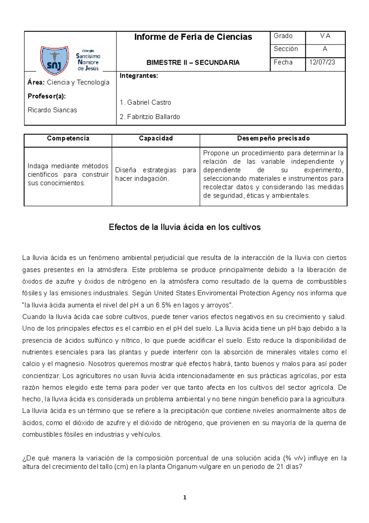 Aaaaaaaaaaaaaaaaaaa - Informe de Feria de Ciencias BIMESTRE II ...