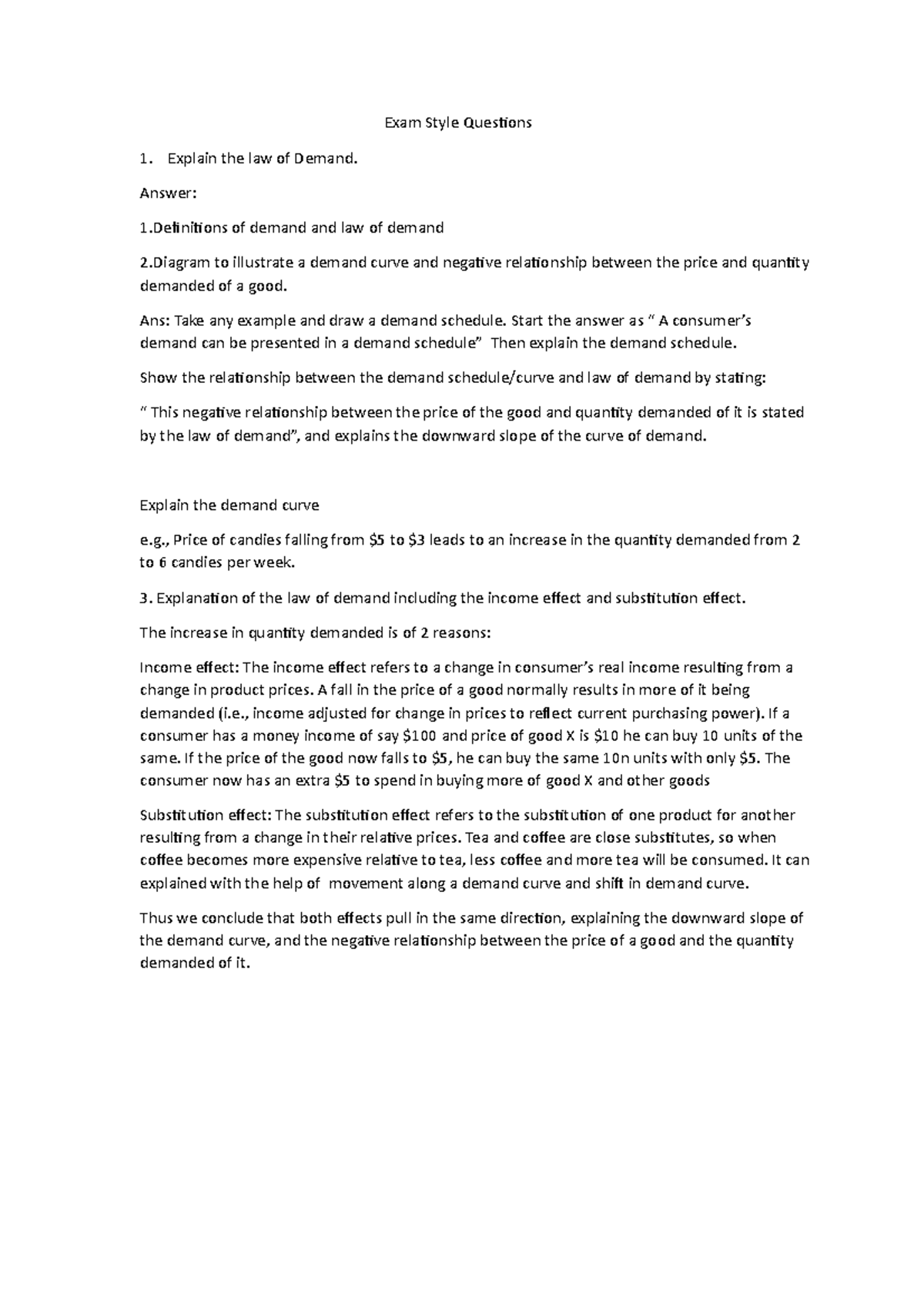 Exam Style Questions Demand - Exam Style Questions 1. Explain the law ...