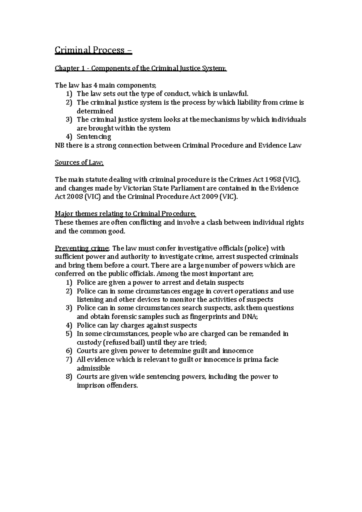 Criminal Process – notes - Criminal Process Chapter 1 Components of the ...
