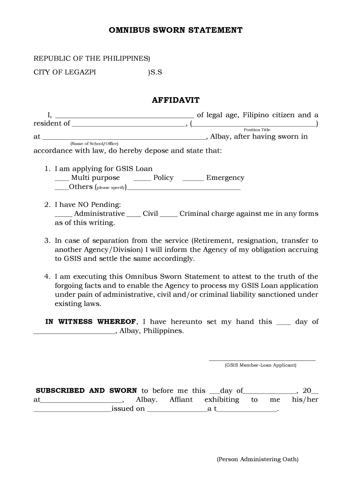 Omnibus Sworn Statement Template - OMNIBUS SWORN STATEMENT REPUBLIC OF ...