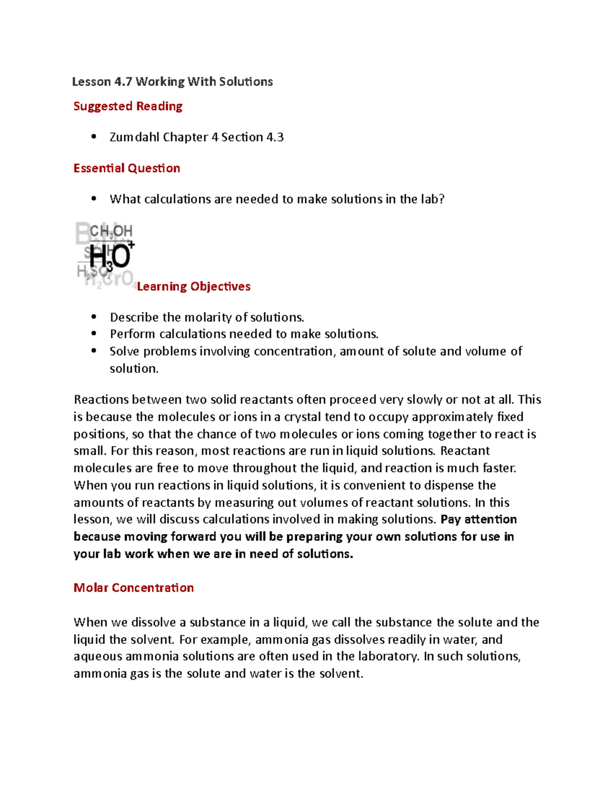 Working with solutions - Lesson 4 Working With Solutions Suggested ...