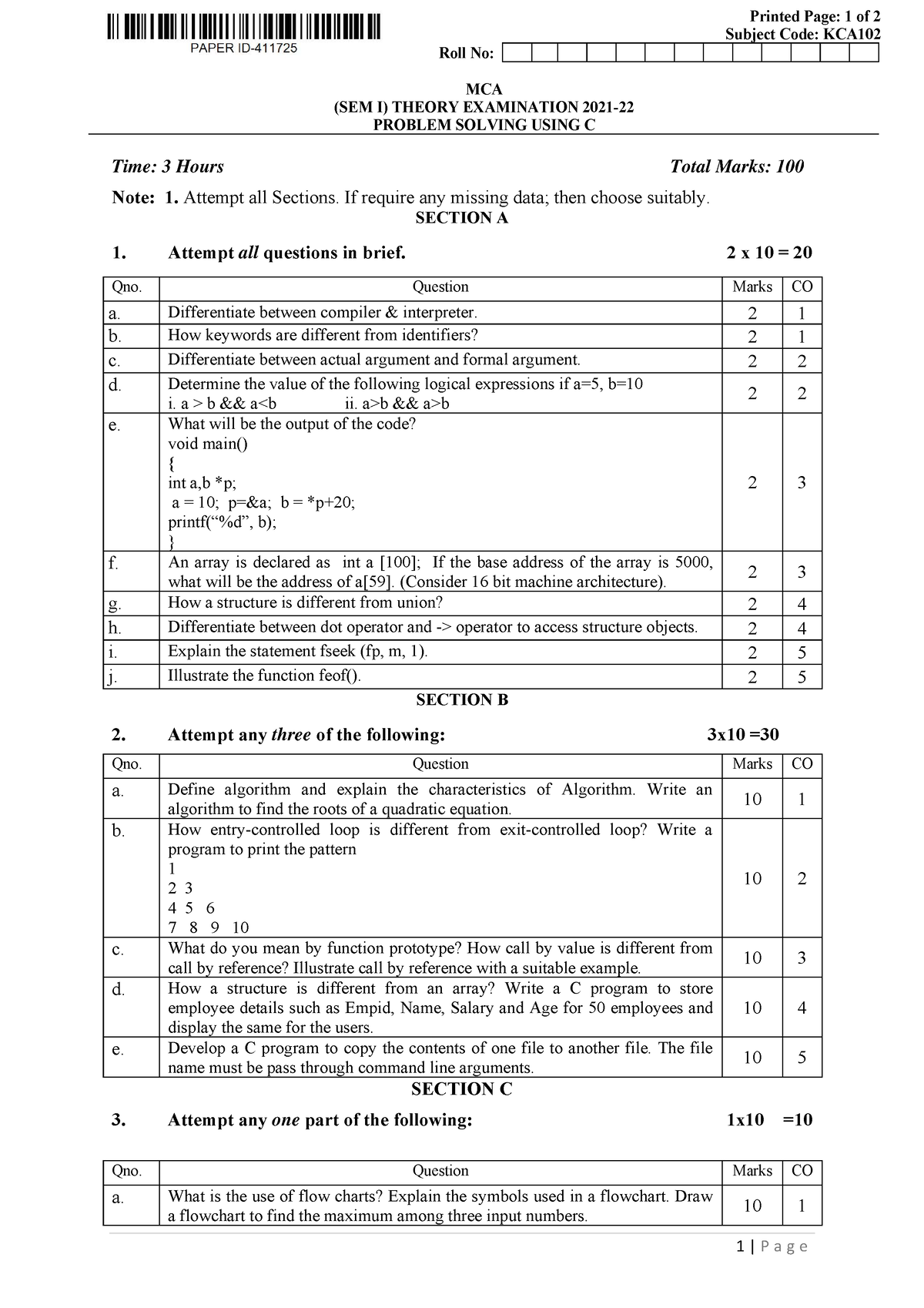 problem solving using c question paper calicut university