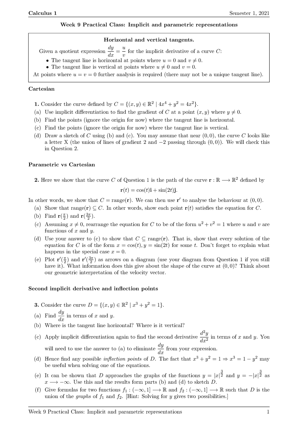 Practical 9 Questions- University of Melbourne Calculus 1 - Calculus 1 ...