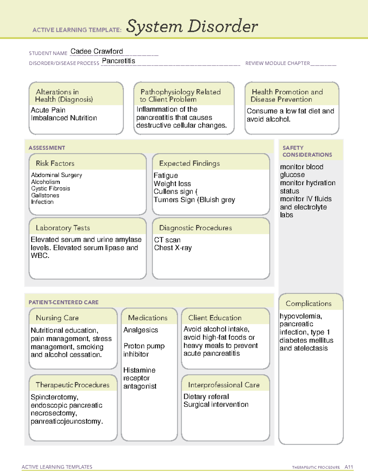 Pancretitis 103 - ATI template - ACTIVE LEARNING TEMPLATES TherapeuTic ...