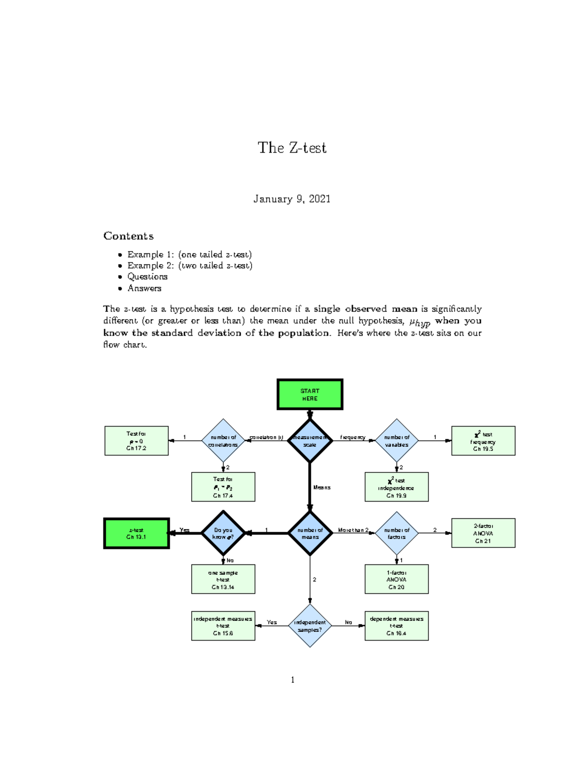 Z test tutorial - The Z-test January 9, 2021 Contents Example 1: (one ...