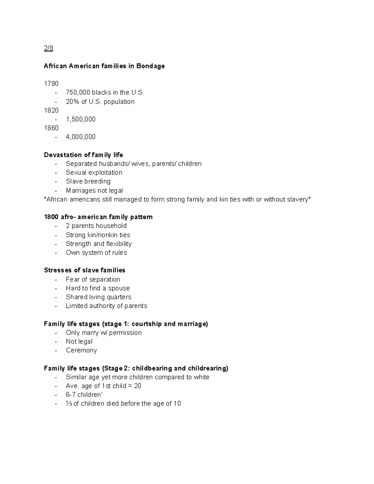 FCS notes exam 2 - 2/ African American families in Bondage 1790 ...