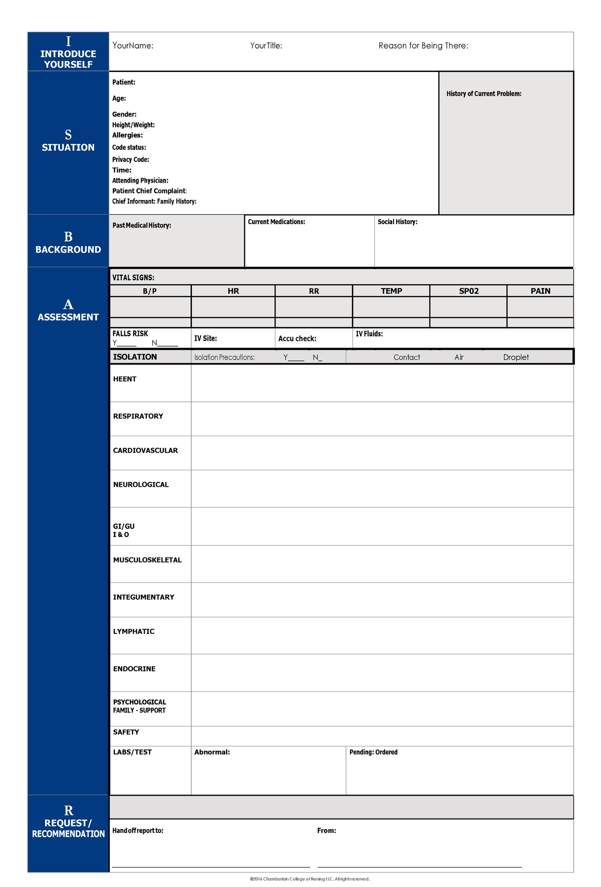 Nr 326 isbar notes needed - I INTRODUCE YOURSELF YourName: Your Title ...